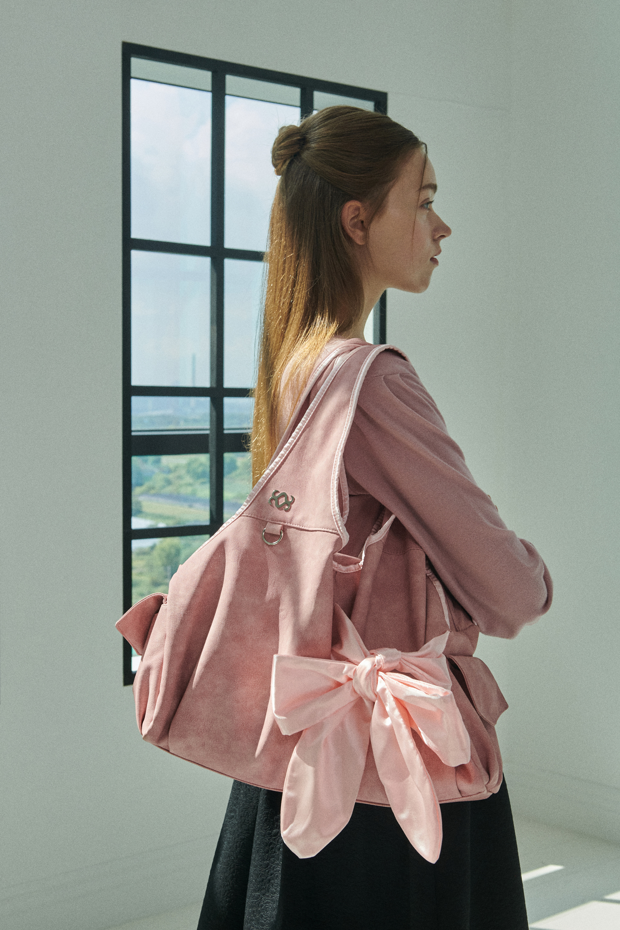[Vegan Nubuck] bow shoulder bag (pink)