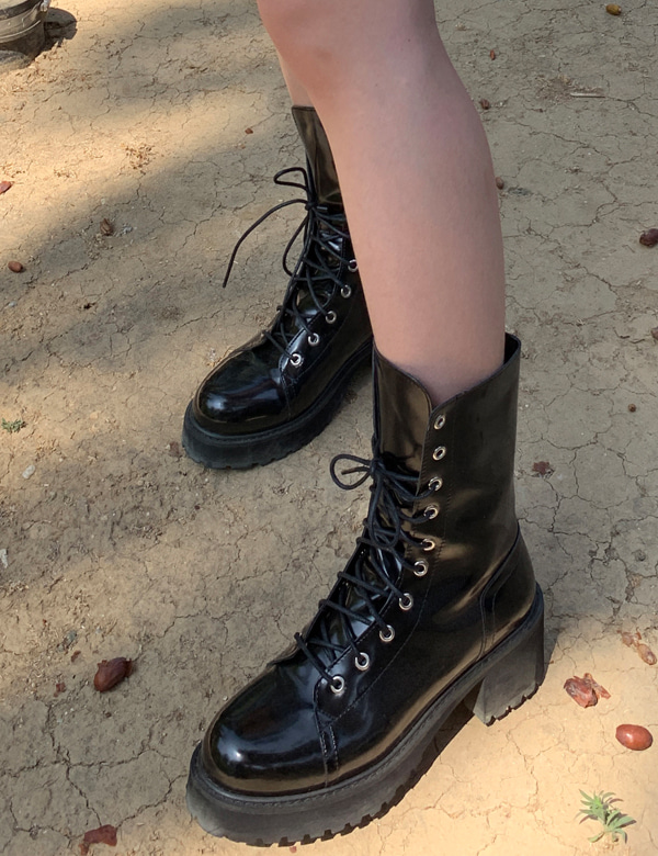 (당일발송) enamel lace up boots (3colors)